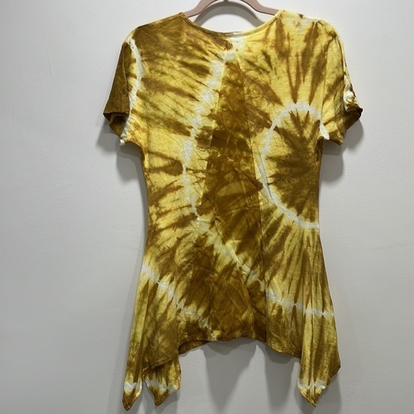 anthropologie Language Los Angeles Mustard Yellow Tie Dye Short Sleeve Shirt - Picture 3 of 8